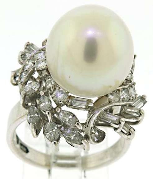 Gorgeous Mixed Diamond and 12mm Pearl Ring