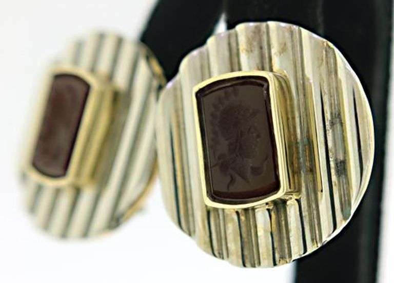Silver and Gold Intaglio Earrings