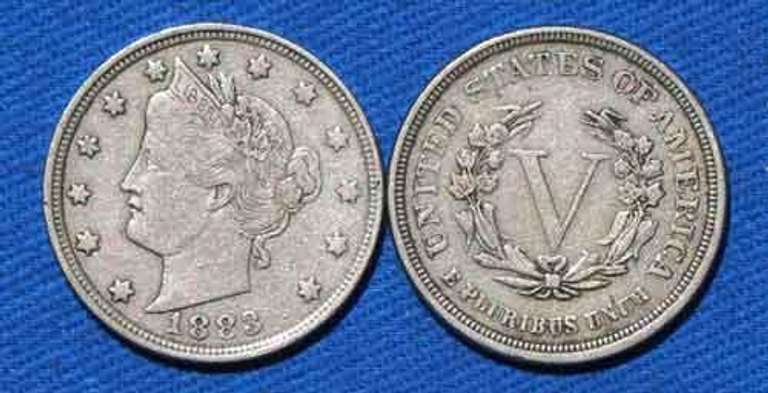 6 1883 No Cent Rackateer Type V Nickels