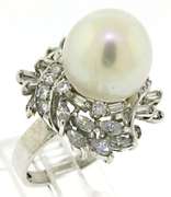 Gorgeous Mixed Diamond and 12mm Pearl Ring