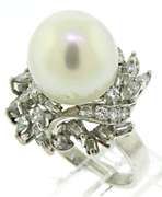 Gorgeous Mixed Diamond and 12mm Pearl Ring