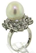 Gorgeous Mixed Diamond and 12mm Pearl Ring