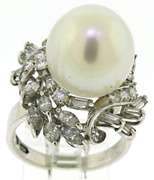 Gorgeous Mixed Diamond and 12mm Pearl Ring