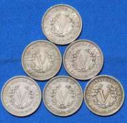 6 1883 No Cent Rackateer Type V Nickels