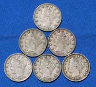6 1883 No Cent Rackateer Type V Nickels