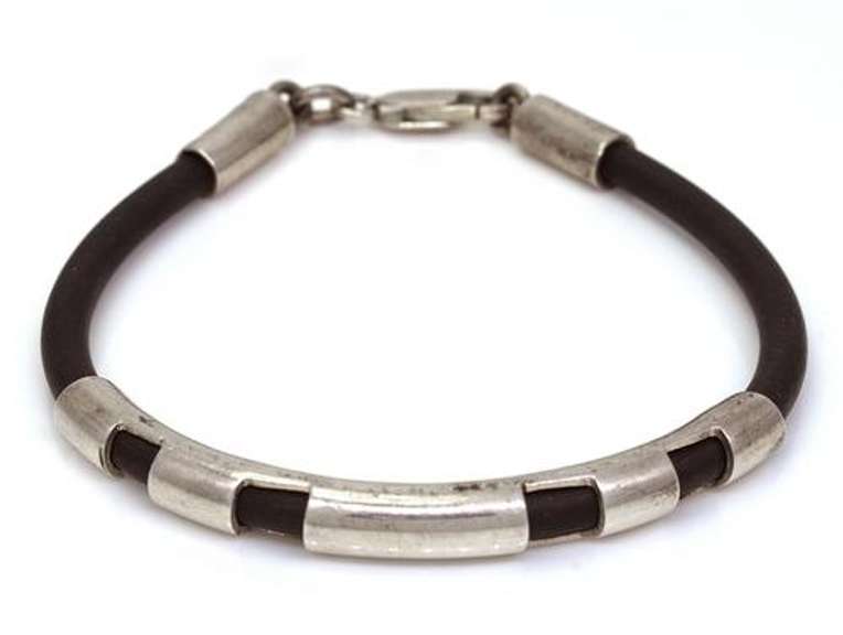 Black Rubber & Sterling Bracelet, 7in