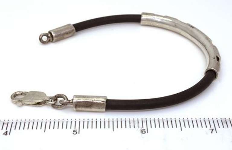 Black Rubber & Sterling Bracelet, 7in