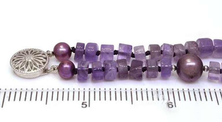 Double Strand Amethyst Bead Bracelet, 8in