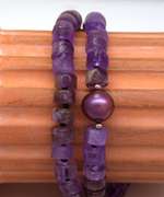 Double Strand Amethyst Bead Bracelet, 8in