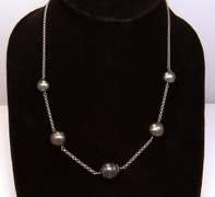 Black Pearl Station Necklace in Sterling, 18in