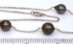 Black Pearl Station Necklace in Sterling, 18in