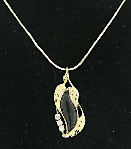 Set of Black Onyx with Diamond Necklace and Earrings