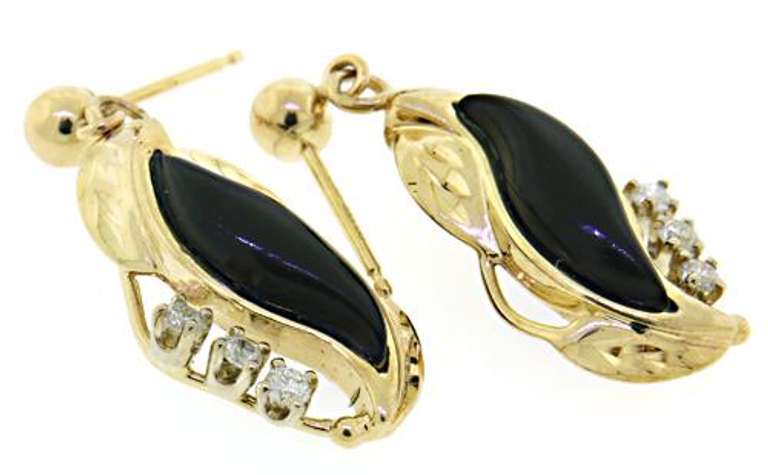 Set of Black Onyx with Diamond Necklace and Earrings