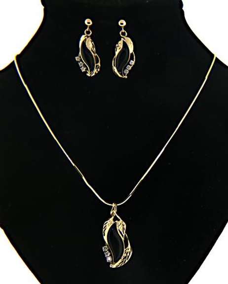 Set of Black Onyx with Diamond Necklace and Earrings