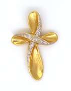 Gold Twist Cross Pendant with Diamonds