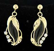 Set of Black Onyx with Diamond Necklace and Earrings