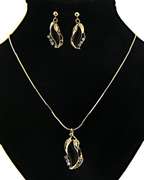 Set of Black Onyx with Diamond Necklace and Earrings