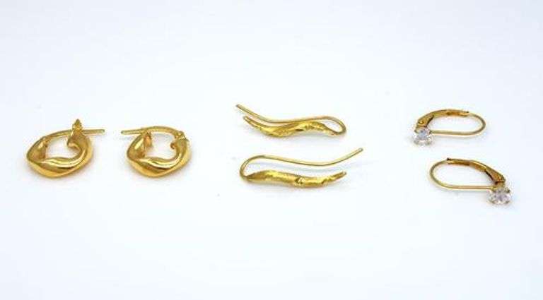 Three Pairs of Gold Earrings