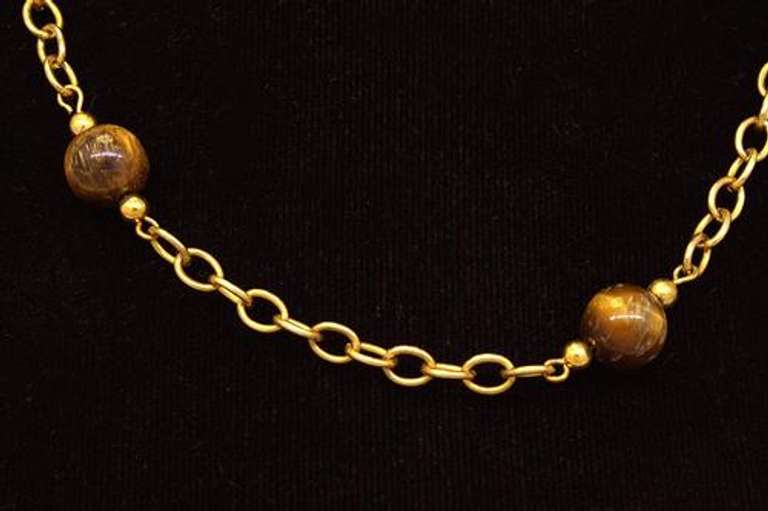 Long Tigers Eye Bead Station Necklace, 31.5in