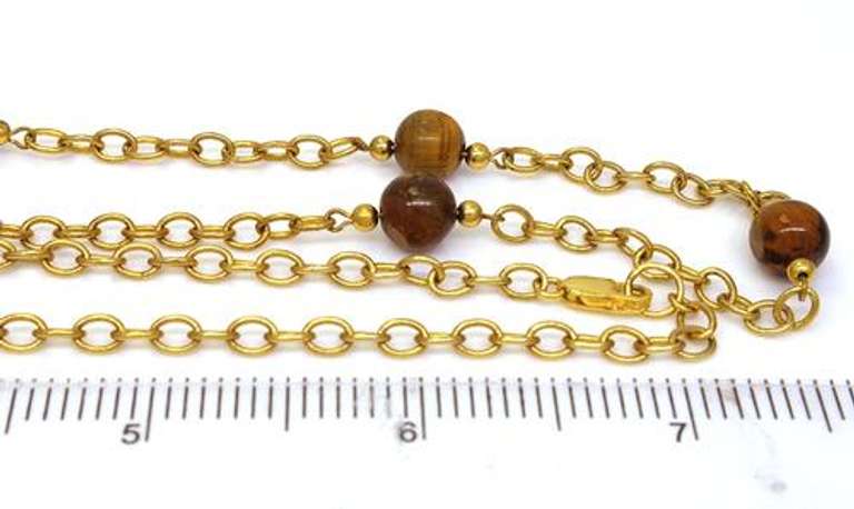 Long Tigers Eye Bead Station Necklace, 31.5in
