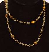 Long Tigers Eye Bead Station Necklace, 31.5in