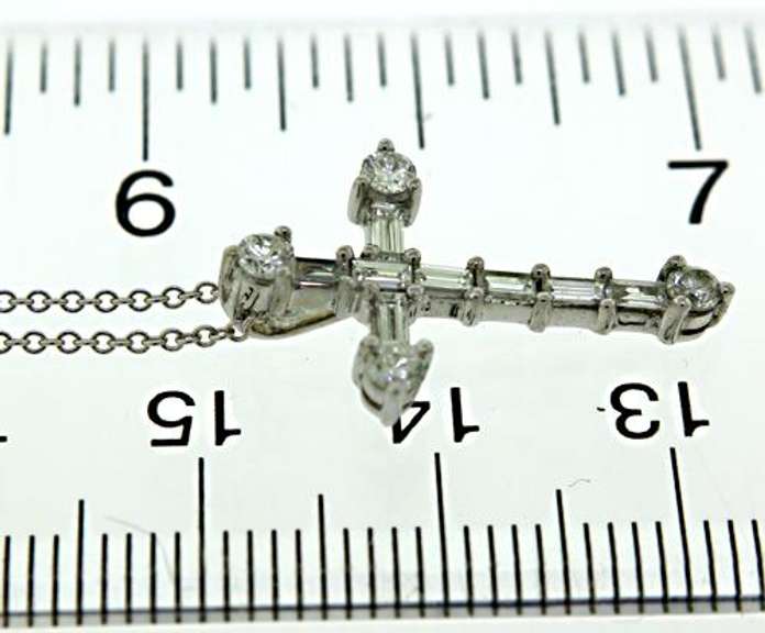 Elegant Baguette & Round Diamond Cross Necklace