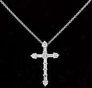Elegant Baguette & Round Diamond Cross Necklace
