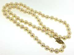 Very Fine Peach 6mm Pearl Necklace with 14kt Yellow Gold Clasp