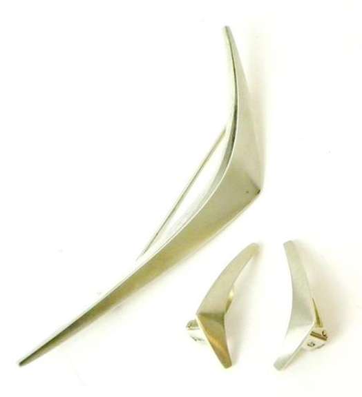 Jensen Denmark Sterling Boomerang Pin & Earrings