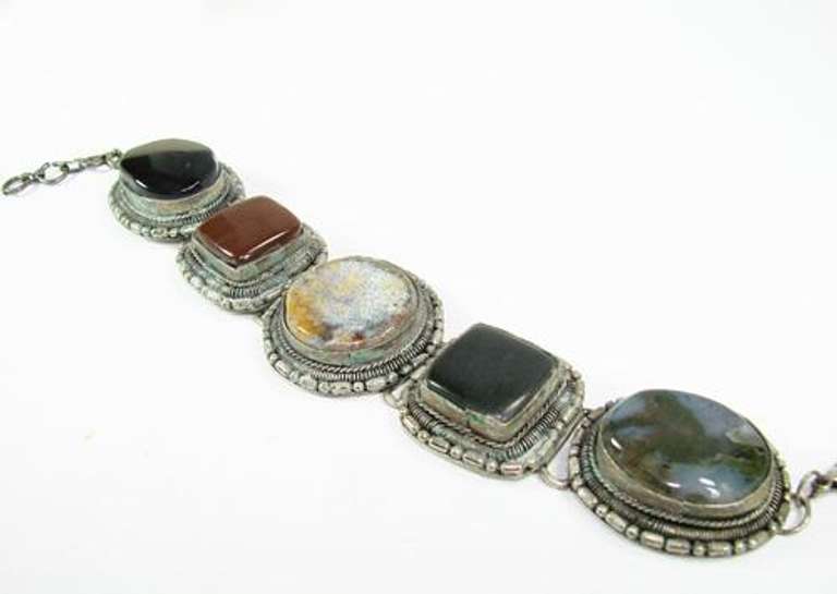 Charming Ethnic Handmade Multistone Silvertone Bracelet