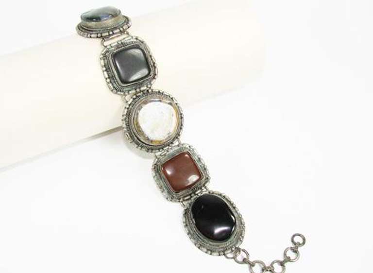 Charming Ethnic Handmade Multistone Silvertone Bracelet