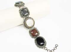 Charming Ethnic Handmade Multistone Silvertone Bracelet