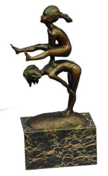 Kids Playing Leap Frog Bronze Sculpture