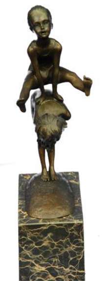 Kids Playing Leap Frog Bronze Sculpture