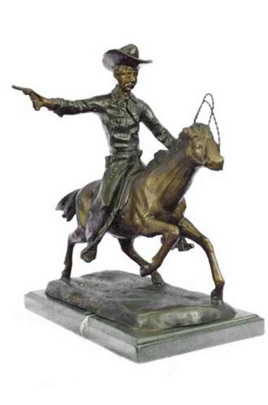 Cowboy Charges Bronze Sculpture Statue Marble Base