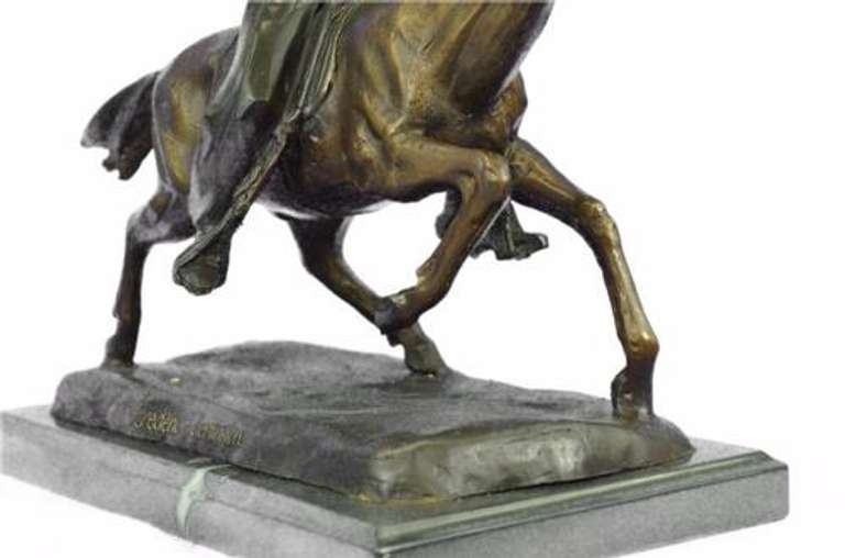 Cowboy Charges Bronze Sculpture Statue Marble Base