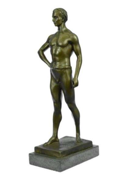 Athletic Roman God Bronze Sculpture on Marble