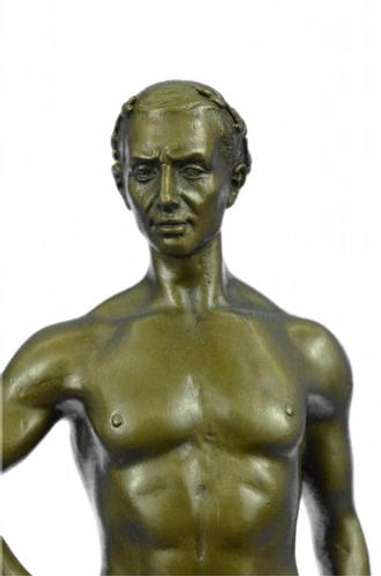 Athletic Roman God Bronze Sculpture on Marble