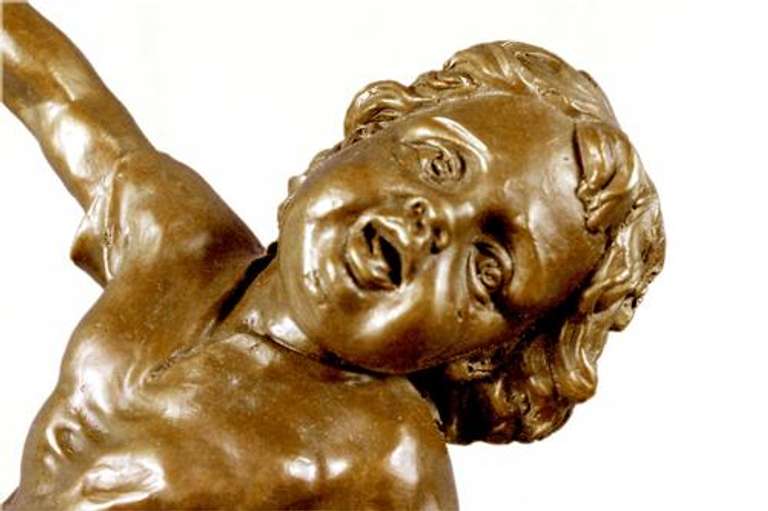 Young Girl Riding a Goose Bronze Sculpture on Marble