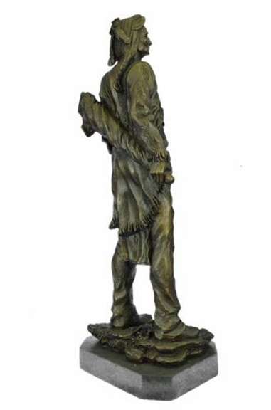 Indian Chief with Shield & Gun Full Headdress Bronze