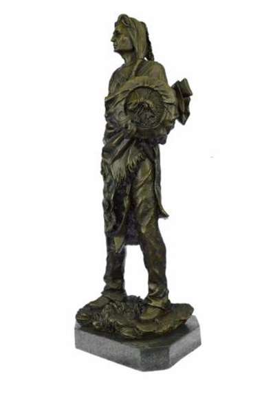 Chief With Shield Gun Full Headdress Bronze Statue