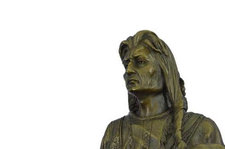 Indian Chief with Shield & Gun Full Headdress Bronze