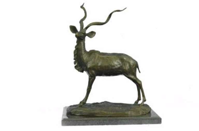 Elk Buck Stag Deer Bronze Sculpture on Marble Base