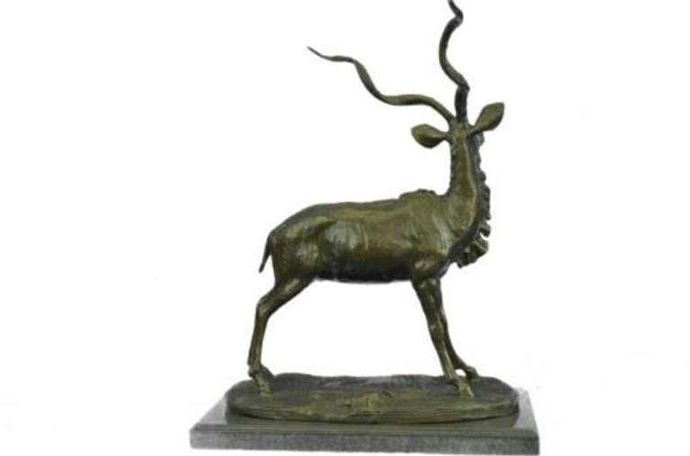 Elk Buck Stag Deer Bronze Sculpture on Marble Base