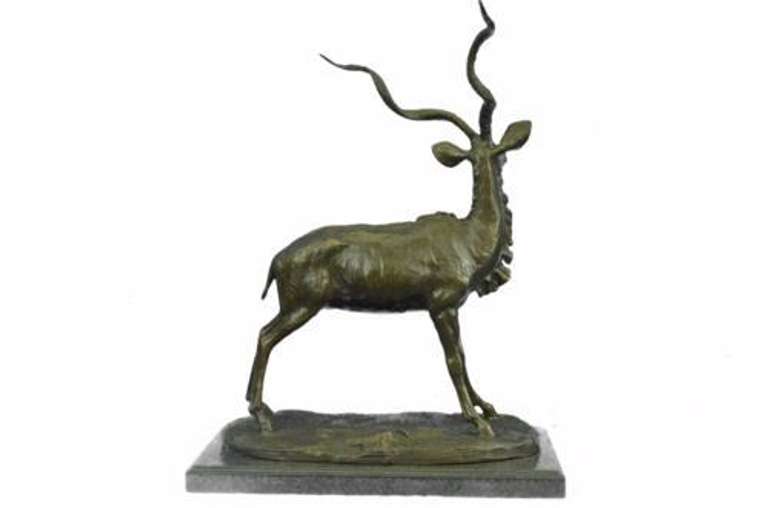 Elk Buck Stag Deer Bronze Sculpture on Marble Base