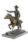 Cowboy Charges Bronze Sculpture Statue Marble Base