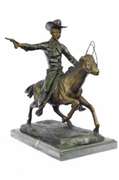 Cowboy Charges Bronze Sculpture Statue Marble Base