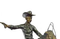 Cowboy Charges Bronze Sculpture Statue Marble Base