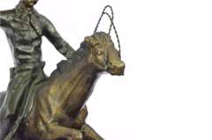 Cowboy Charges Bronze Sculpture Statue Marble Base