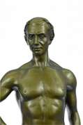 Athletic Roman God Bronze Sculpture on Marble
